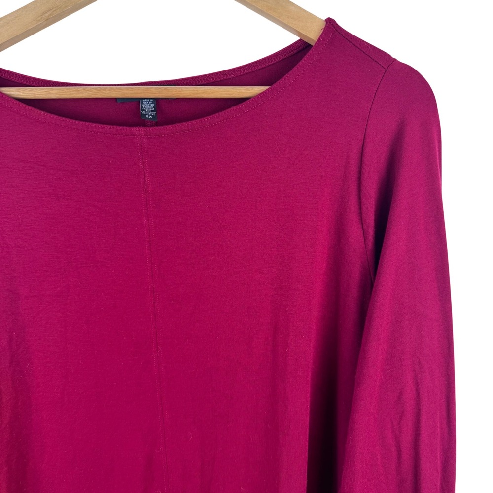Eileen Fisher Tunic Top Womens 2X Red Long Sleeve Boat Neck Viscose Jersey